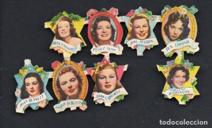 Coleccionismo cromos troquelados antiguos: 8 CROMOS TROQUELADOS ORIGINALES DE ACTRICES CON BRILLO Y RELIEVE.
