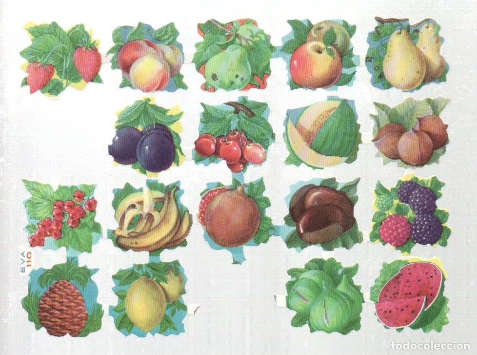 Coleccionismo cromos troquelados antiguos: CROMOS TROQUELADOS ORIGINALES, - LAMINA EVA 110 - CON BRILLO Y RELIEVE. FRUTAS