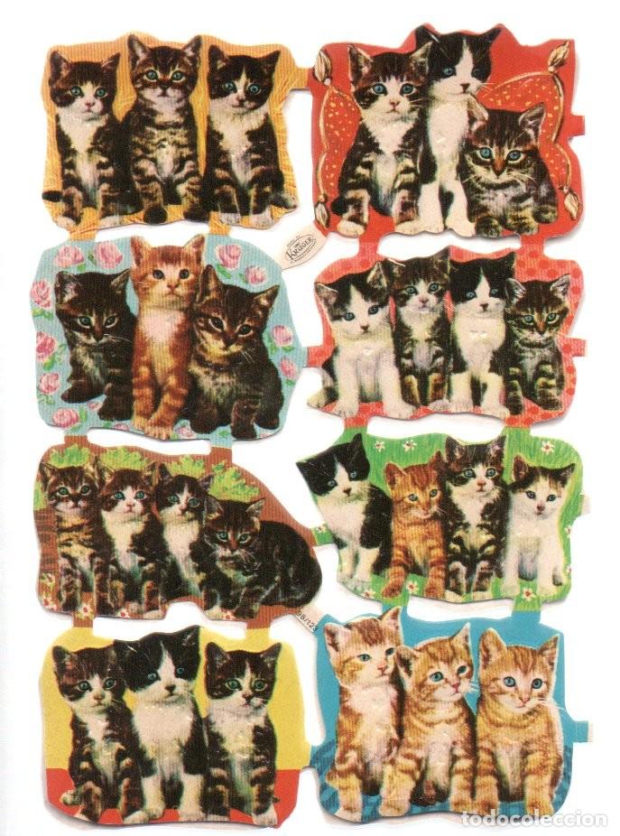 Coleccionismo cromos troquelados antiguos: CROMOS TROQUELADOS ORIGINALES, - LAMINA KRUGER 98/123 - CON BRILLO Y RELIEVE. GATITOS. 15x10 cm.