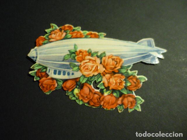 Collezionismo Figurine ritagliate antiche: CROMO TROQUELADO O DE PICAR DIRIGIBLE CON ROSAS