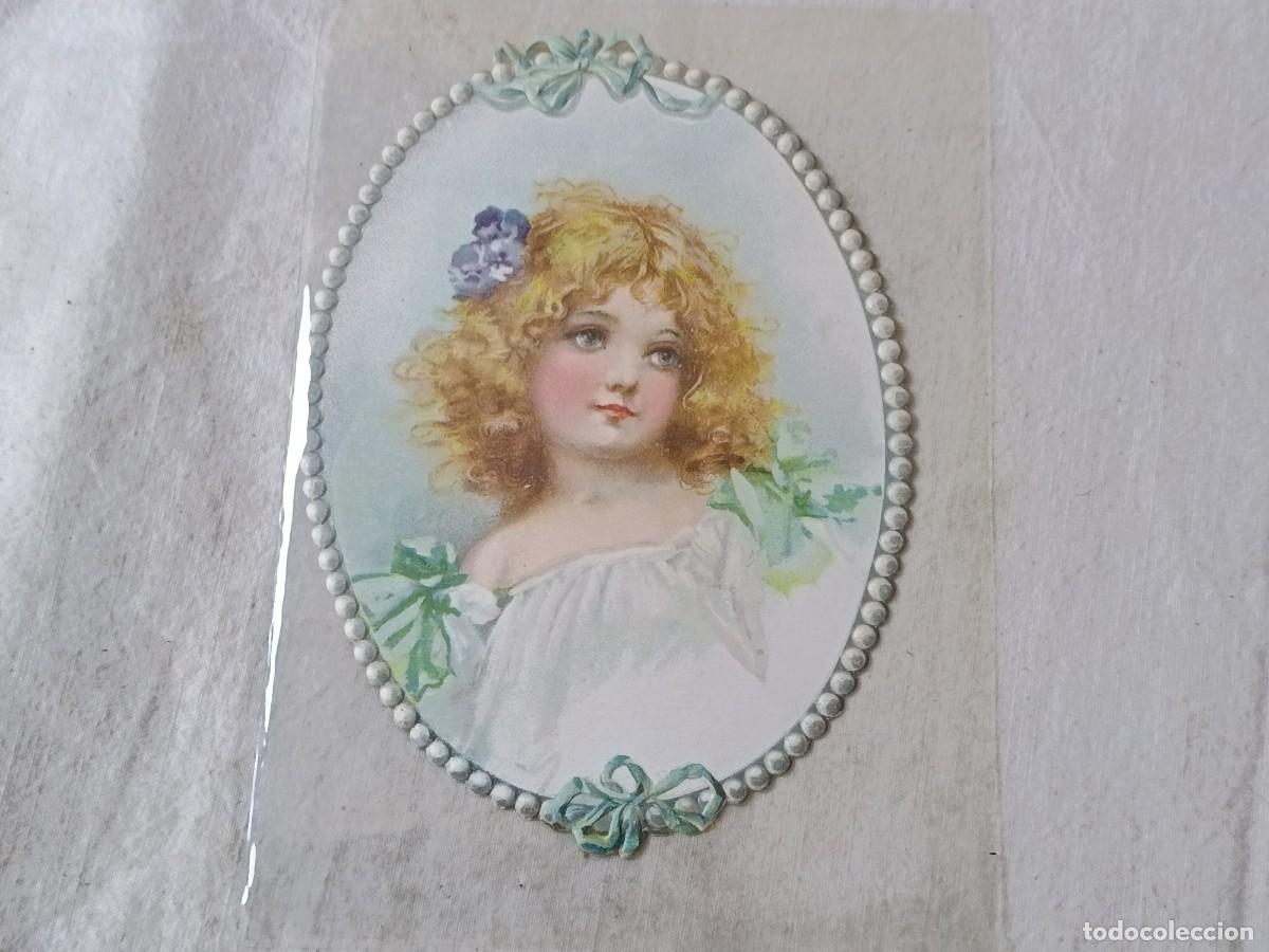 Collectable Antique Stamped Cards: Antiguo Cromo Troquelado, con relieve, Mujer