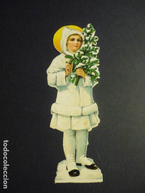 Collectionnisme Cartes &agrave; collectionner massicot&eacute;es anciennes: NI&Ntilde;A CON ARBOL DE NAVIDAD CROMO TROQUELADO 13 X 5 CM