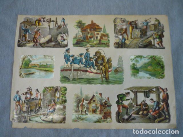 Collectable Antique Stamped Cards: MINERIA MINAS Y BUZOS COMPOSICION CROMOS TROQUELADOS SIGLO XIX SOBRE CARTULINA 43 X 31 CM