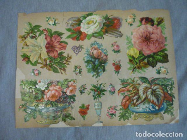 Collectable Antique Stamped Cards: FLORES COMPOSICION CROMOS TROQUELADOS SIGLO XIX SOBRE CARTULINA 43 X 31 CM