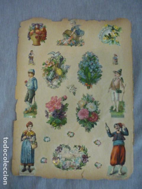 Collectable Antique Stamped Cards: FLORES Y TIPOS COMPOSICION CROMOS TROQUELADOS SIGLO XIX SOBRE CARTULINA 43 X 31 CM