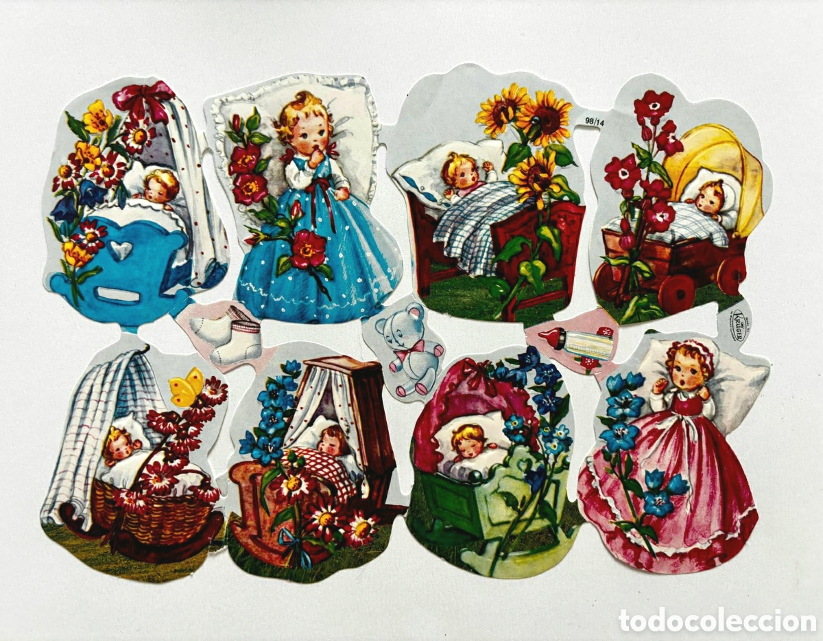 Coleccionismo cromos troquelados antiguos: L&aacute;mina CROMOS TROQUELADOS alemanes KRUGER 98/14 relieve beb&eacute;s cunas cunitas colecci&oacute;n antigua