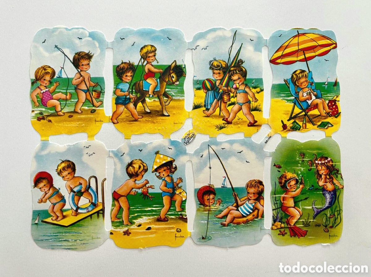 Coleccionismo cromos troquelados antiguos: L&aacute;mina CROMOS TROQUELADOS alemanes KRUGER 98/115 relieve ni&ntilde;os playa colecci&oacute;n antigua
