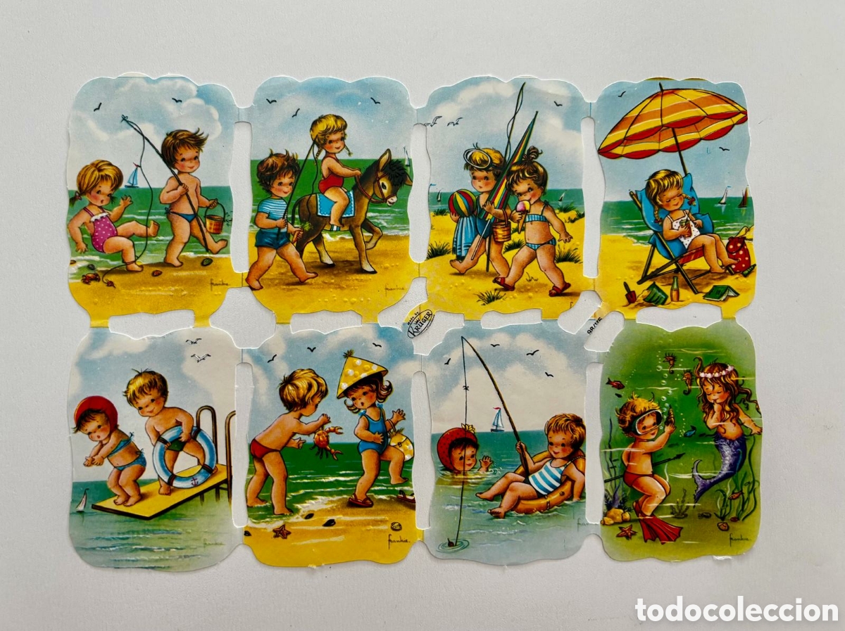 Coleccionismo cromos troquelados antiguos: L&aacute;mina CROMOS TROQUELADOS alemanes KRUGER 98/115 relieve ni&ntilde;os playa colecci&oacute;n antigua