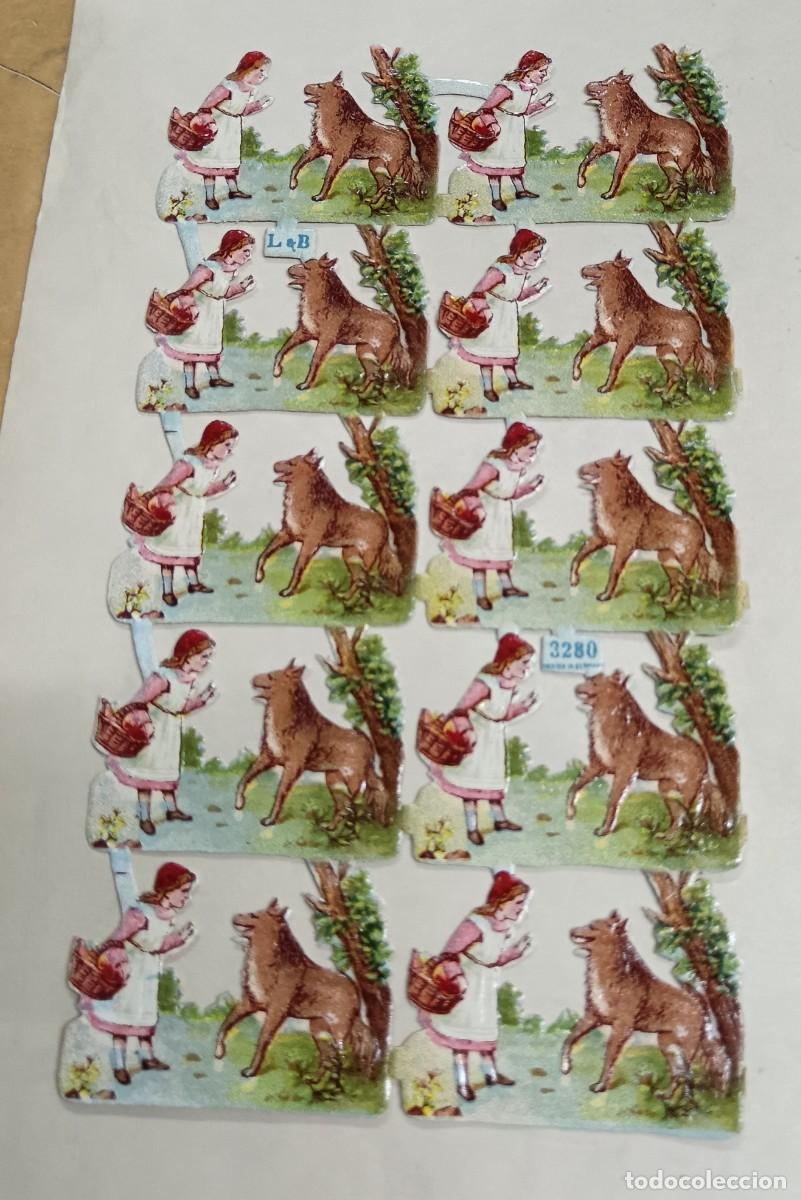 Coleccionismo cromos troquelados antiguos: L&Aacute;MINA ANTIGUA CROMOS TROQUELADOS L&B N&ordm; 3280 CAPERUCITA ROJA CON EL LOBO 13X8 CM.