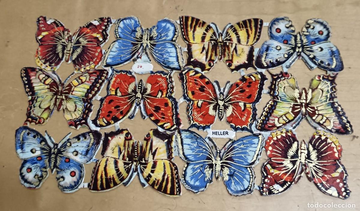 Coleccionismo cromos troquelados antiguos: L&Aacute;MINA ANTIGUA CROMOS TROQUELADOS HELLER N&ordm; 24 MARIPOSAS CON BRILLO Y RELIEVE 15,5X9 CM.