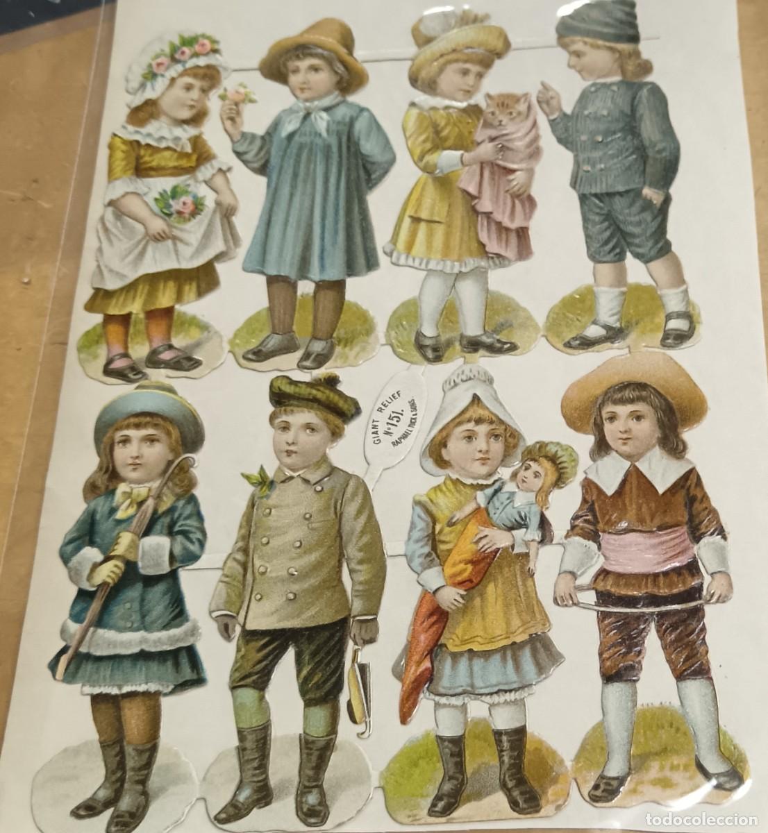 Coleccionismo cromos troquelados antiguos: L&Aacute;MINA ANTIGUA CROMOS TROQUELAODS NI&Ntilde;OS RAPHAEL TUCK AND SONS N&ordm; 151 CON BRILLO Y RELIEVE 17X11,5 CM