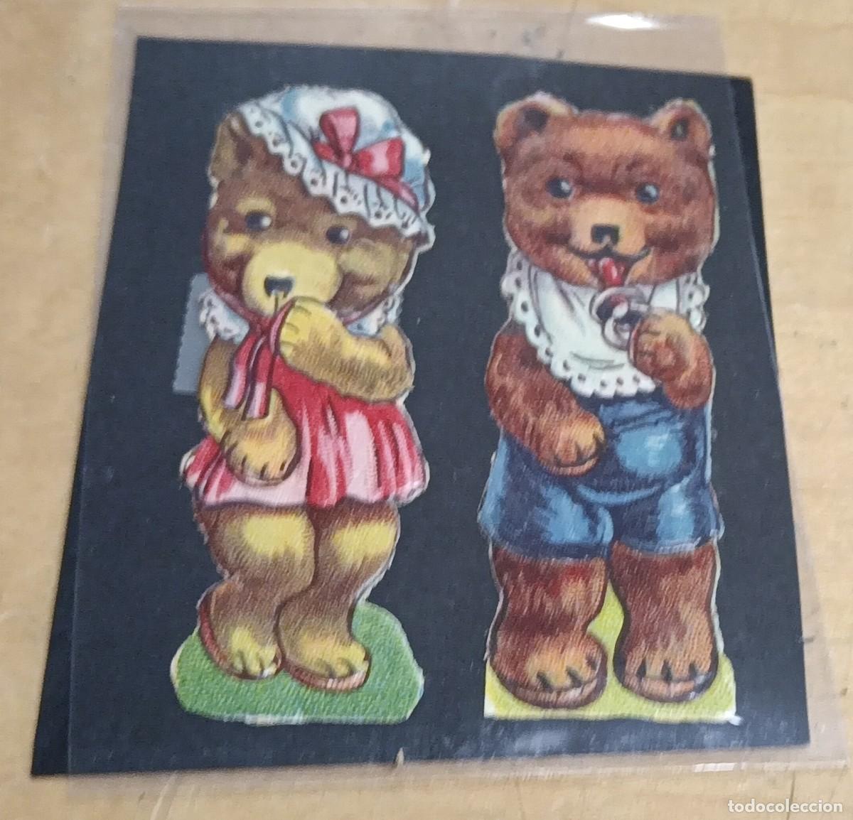 Coleccionismo cromos troquelados antiguos: LOTE DE 2 CROMOS ANTIGUOS TROQUELADOS CON RELIEVE OSOS 5,5 CM. ALTURA