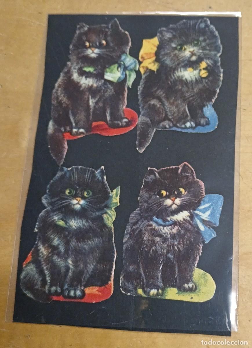 Coleccionismo cromos troquelados antiguos: LOTE DE 4 CROMOS ANTIGUOS TROQUELADOS CON RELIEVE GATOS 6 CM. ALTURA