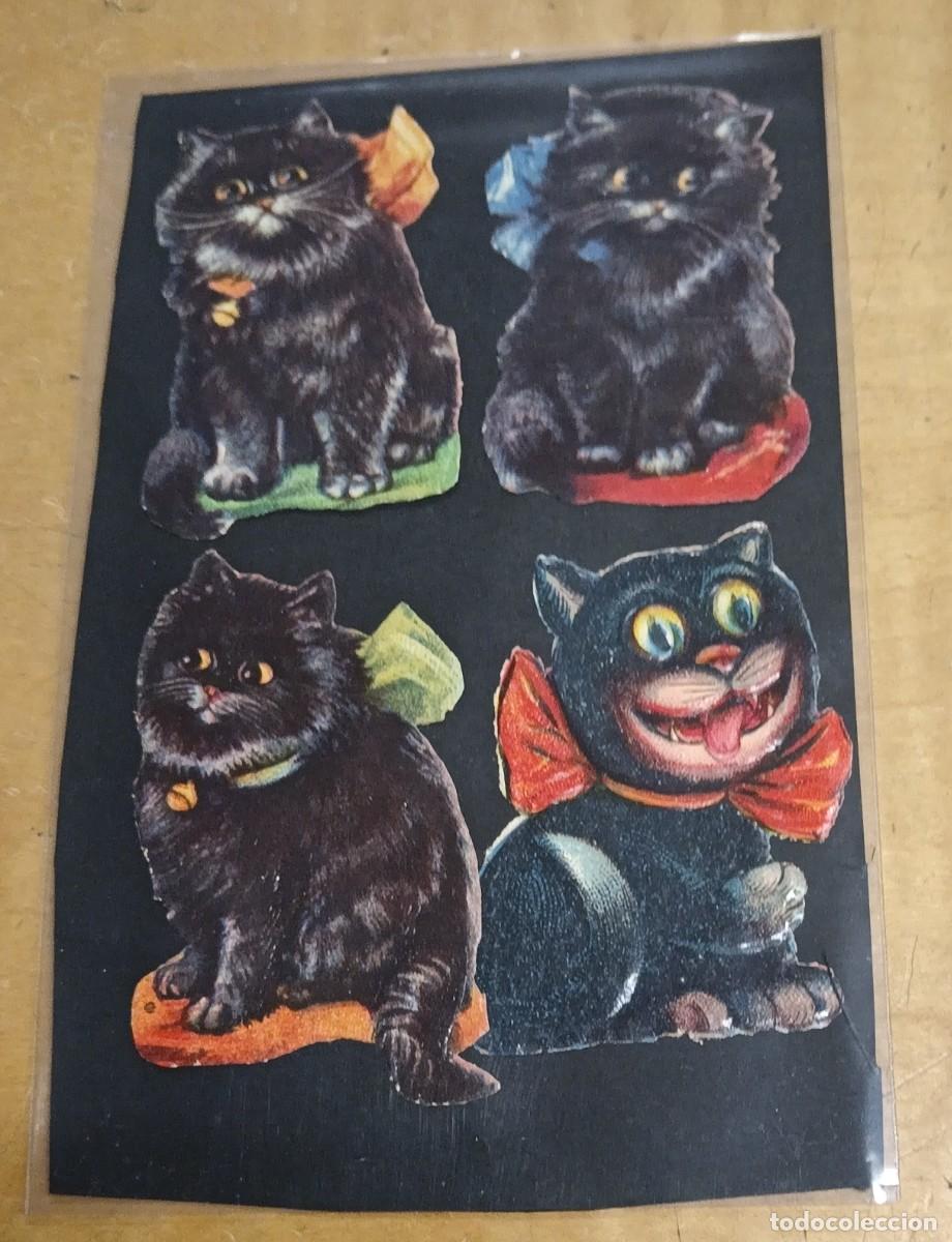 Coleccionismo cromos troquelados antiguos: LOTE DE 4 CROMOS ANTIGUOS TROQUELADOS CON RELIEVE GATOS 6 CM. ALTURA