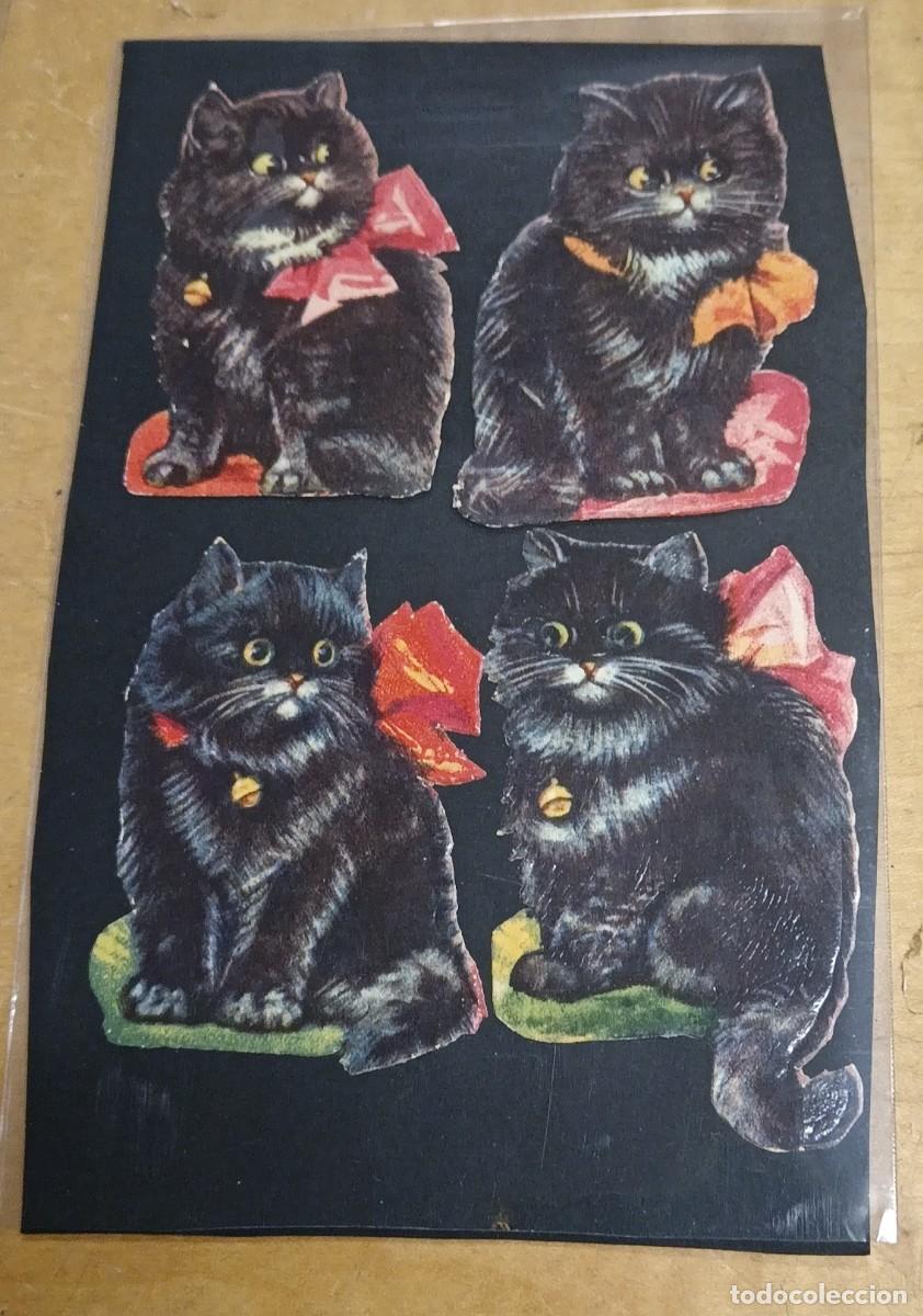 Coleccionismo cromos troquelados antiguos: LOTE DE 4 CROMOS ANTIGUOS TROQUELADOS CON RELIEVE GATOS 6 CM. ALTURA