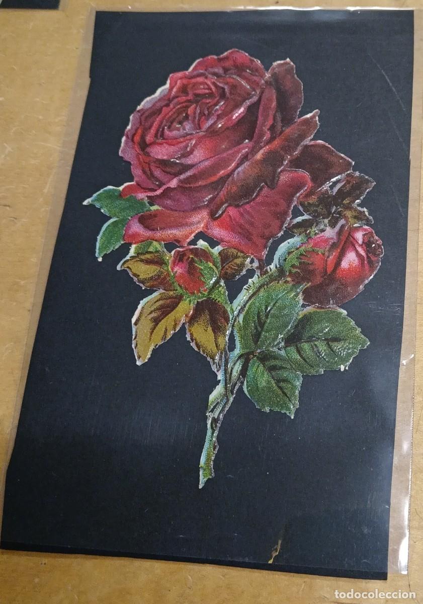 Coleccionismo cromos troquelados antiguos: CROMO TROQUELADO ANTIGUO CON RELIEVE ROSA 11,5 CM. ALTURA