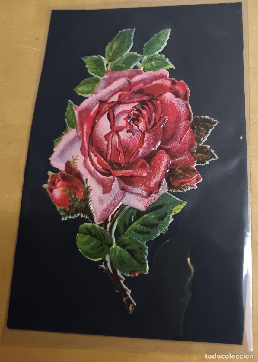 Coleccionismo cromos troquelados antiguos: CROMO TROQUELADO ANTIGUO CON RELIEVE ROSA 11,5 CM. ALTURA