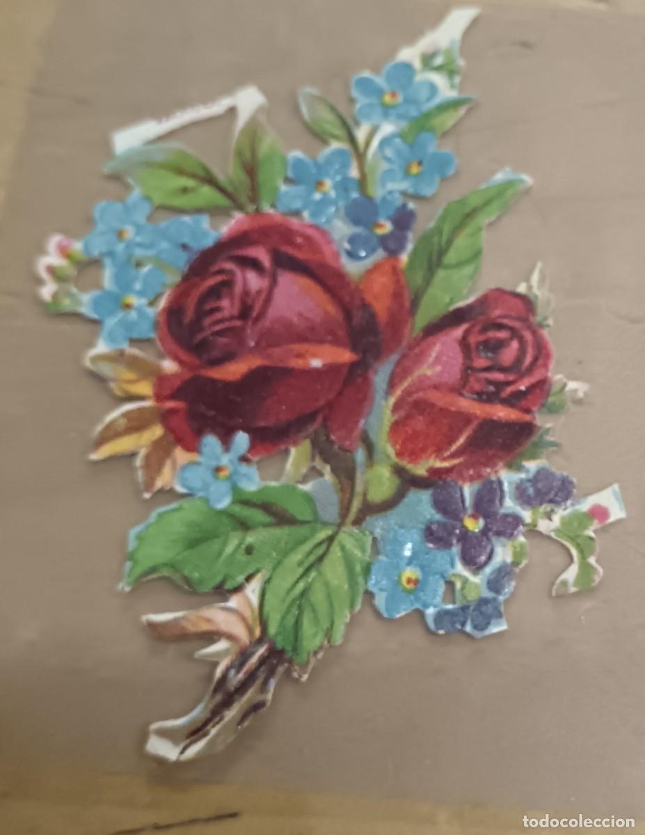 Coleccionismo cromos troquelados antiguos: CROMO TROQUELADO ANTIGUO CON RELIEVE ROSAS 5,5 CM. ALTURA