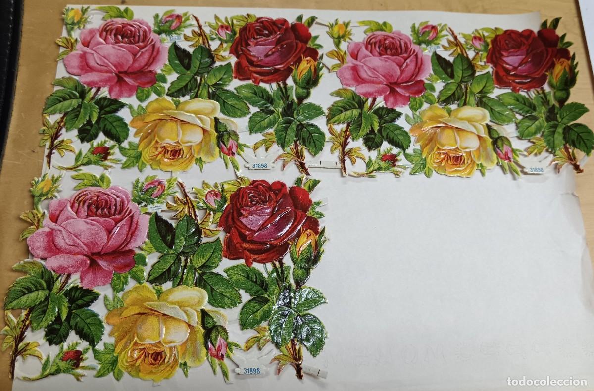 Coleccionismo cromos troquelados antiguos: L&Aacute;MINA ANTIGUA CROMOS TROQUELADOS CON RELIEVE FLORES N&ordm; 31898 28X18,5 CM.