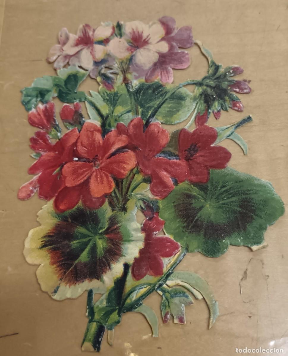 Coleccionismo cromos troquelados antiguos: CROMO TROQUELADO ANTIGUO CON RELIEVE FLORES LE CACAO-PAYRAUD 10X7 CM.