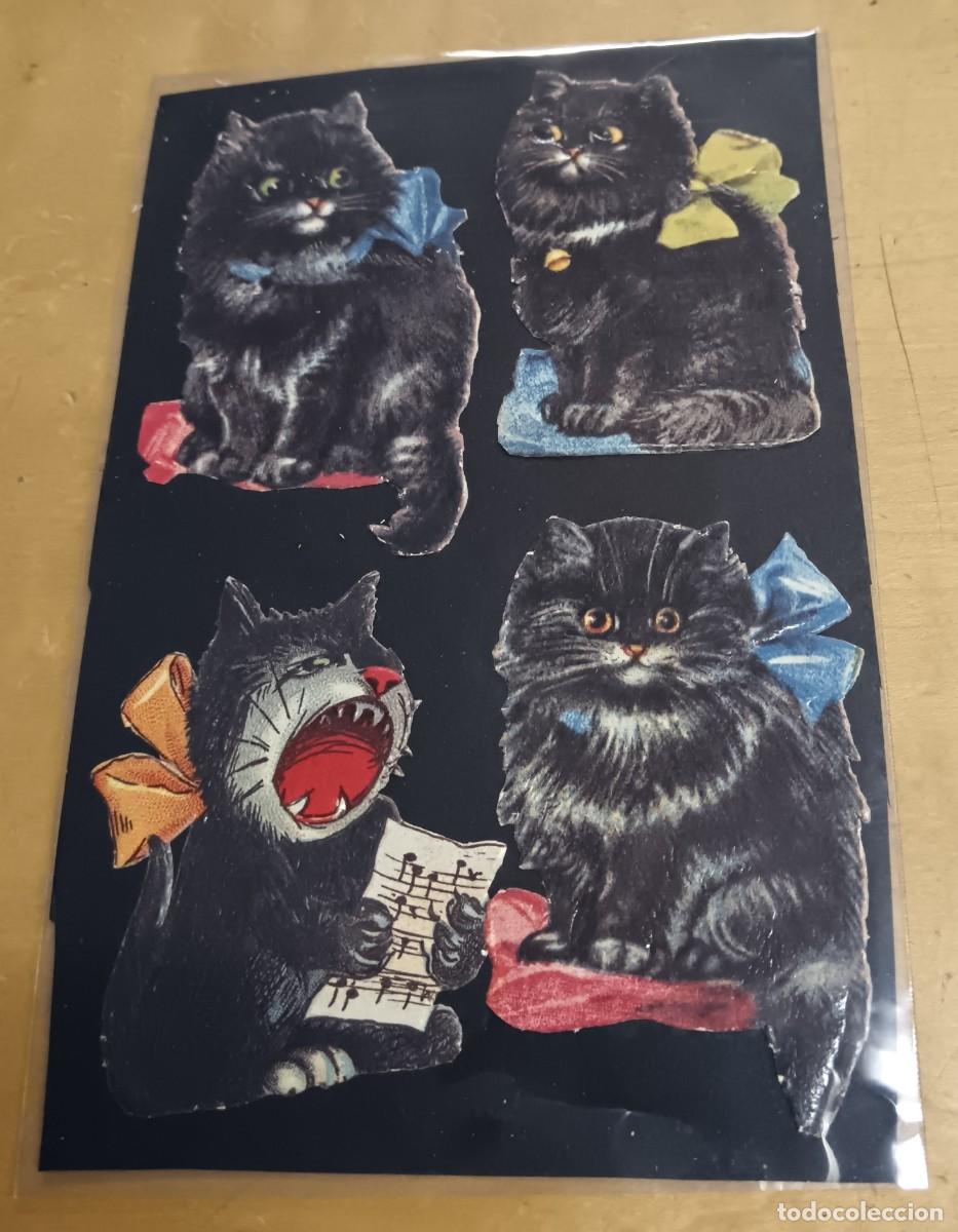 Coleccionismo cromos troquelados antiguos: LOTE DE 4 CROMOS ANTIGUOS TROQUELADOS CON RELIEVE GATOS 6 CM. ALTURA