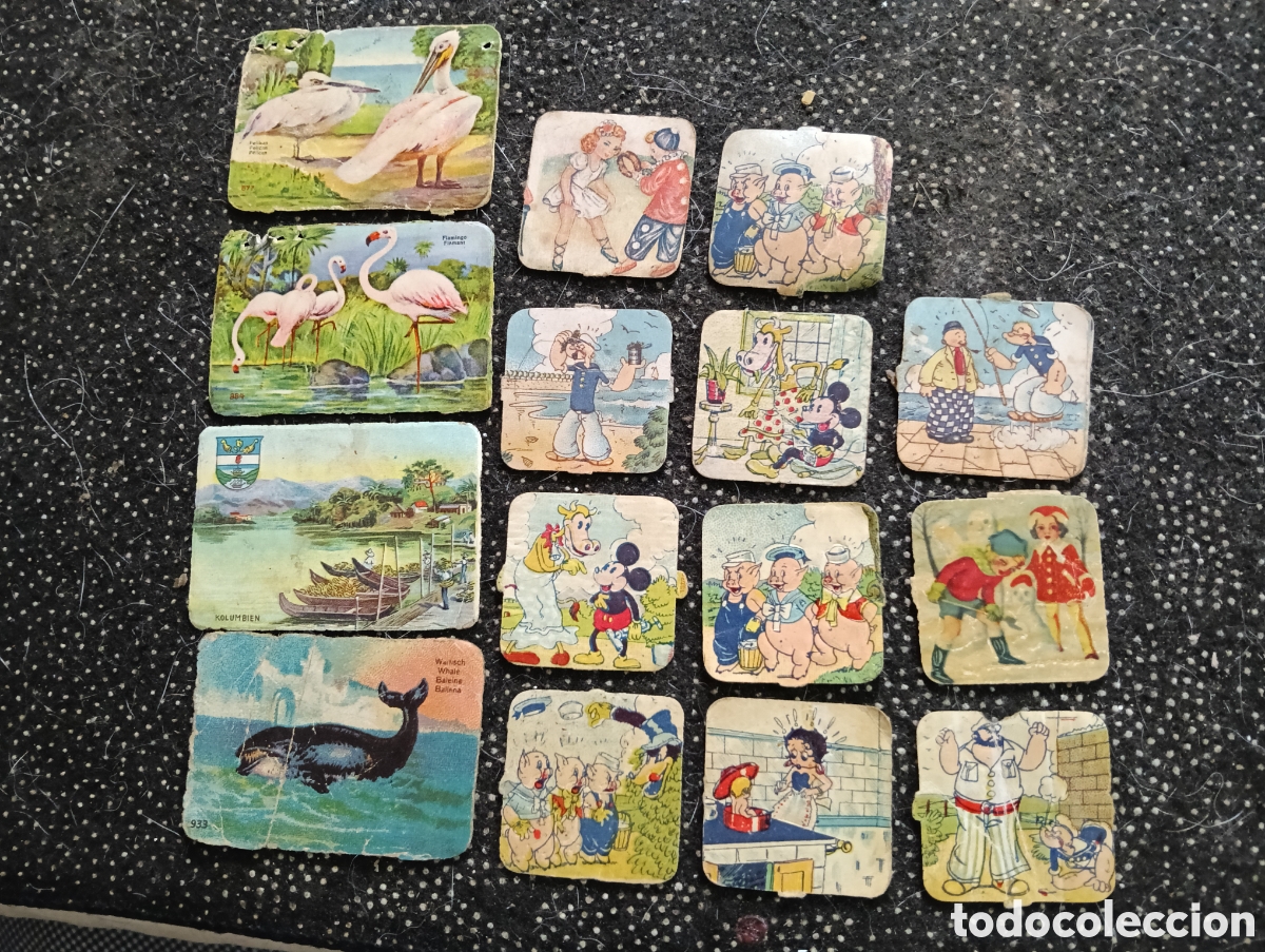 Coleccionismo cromos troquelados antiguos: Lote de 15 cromos antiguos de Popeye, los tres cerditos, etc.