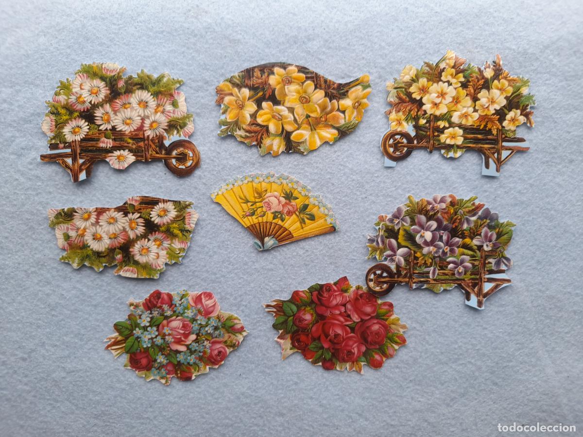 Collectable Antique Stamped Cards: Lote de 8 Cromos Troquelados. Motivos Florales.