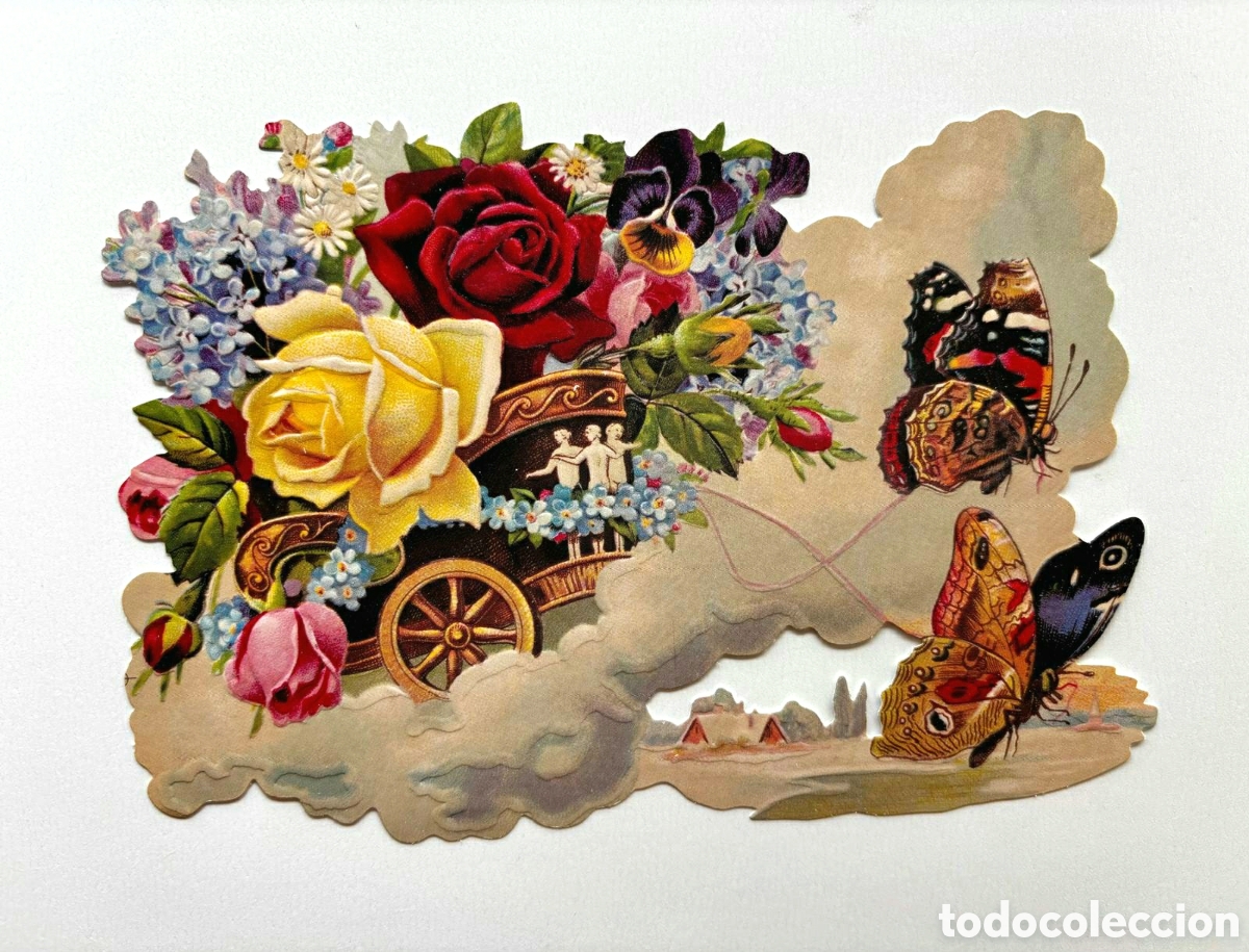 Coleccionismo cromos troquelados antiguos: CROMOS TROQUELADOS alemanes EF serie BK papel grueso RELIEVE 11 x 16 cm dibujos rosas mariposa NUEVO