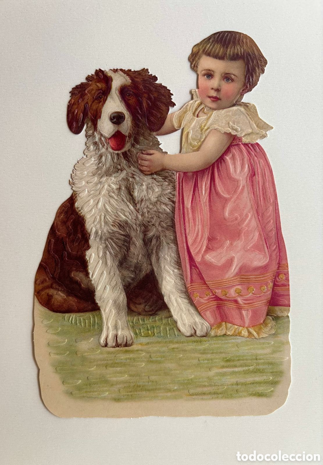 Coleccionismo cromos troquelados antiguos: CROMOS TROQUELADOS alemanes EF serie BK papel grueso RELIEVE 11 x 16 cm dibujos ni&ntilde;a perro NUEVO