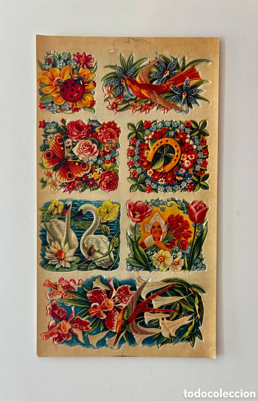Coleccionismo cromos troquelados antiguos: L&aacute;mina CROMOS TROQUELADOS alemanes RELIEVE dibujos flores p&aacute;jaros cisnes NUEVA colecci&oacute;n antigua