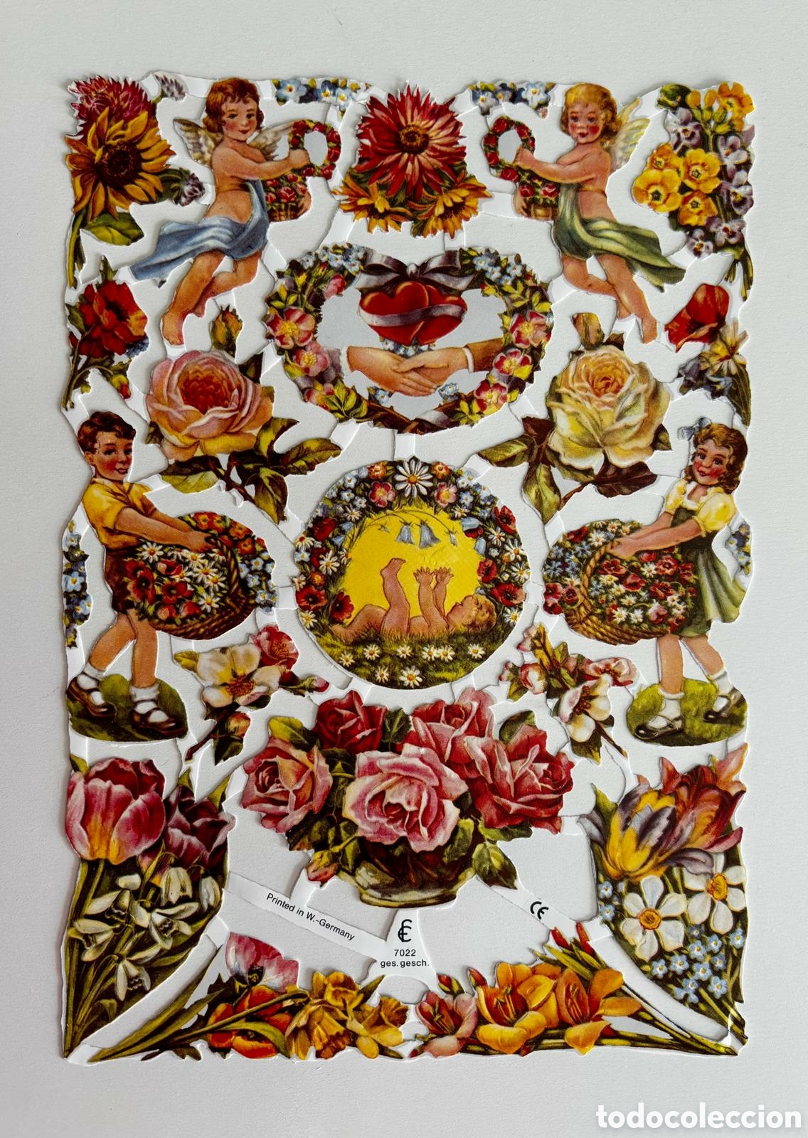 Coleccionismo cromos troquelados antiguos: L&aacute;mina CROMOS TROQUELADOS alemanes EF 7022 dibujos flores ni&ntilde;os NUEVA colecci&oacute;n infantil picar