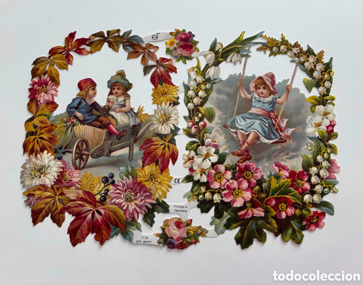 Coleccionismo cromos troquelados antiguos: L&aacute;mina CROMOS TROQUELADOS alemanes EF 7178 dibujos flores ni&ntilde;os NUEVA colecci&oacute;n picar infantil ni&ntilde;os