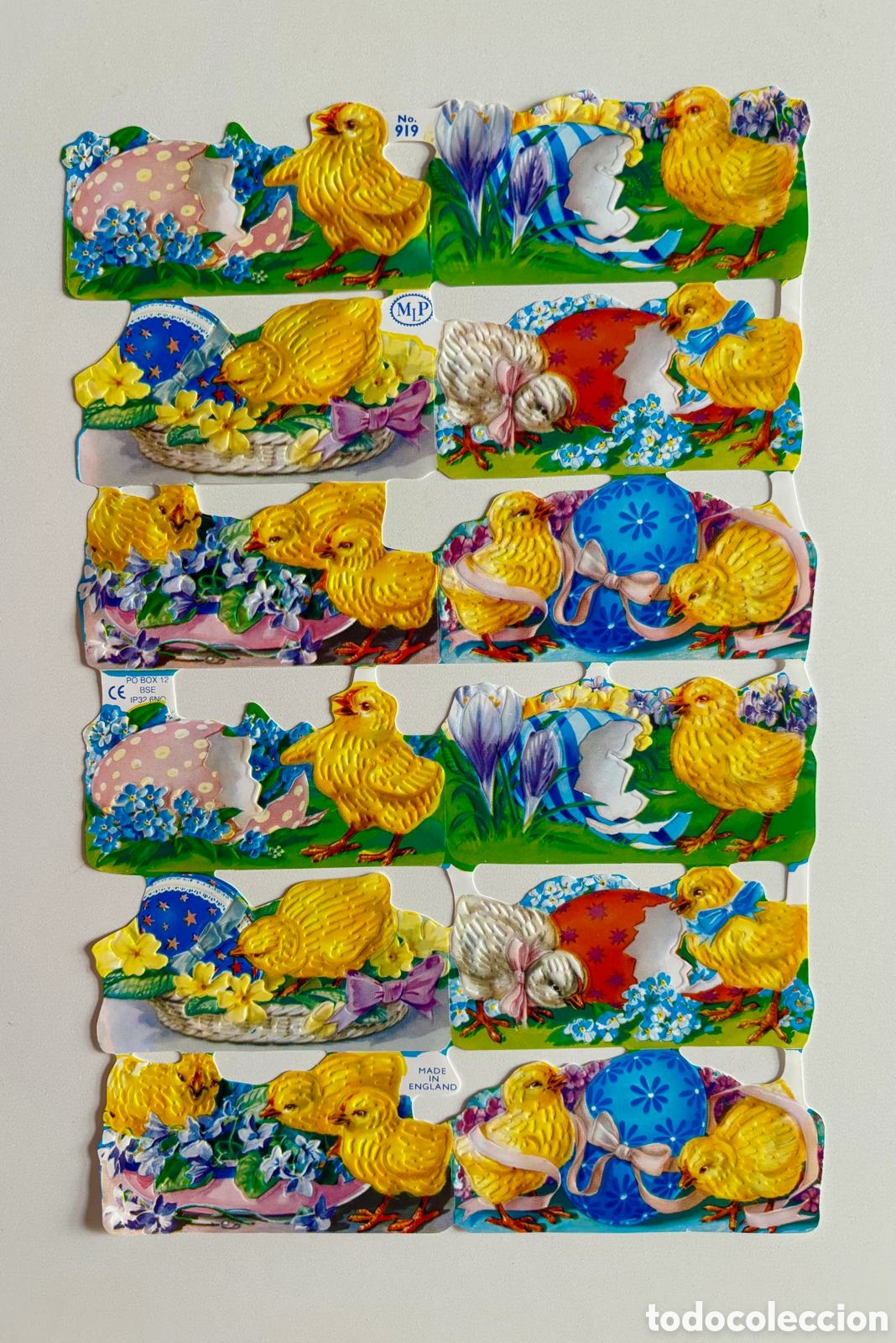 Coleccionismo cromos troquelados antiguos: L&aacute;mina CROMOS TROQUELADOS ingleses MLP 919 dibujos Pascua pollitos NUEVA colecci&oacute;n picar infantil