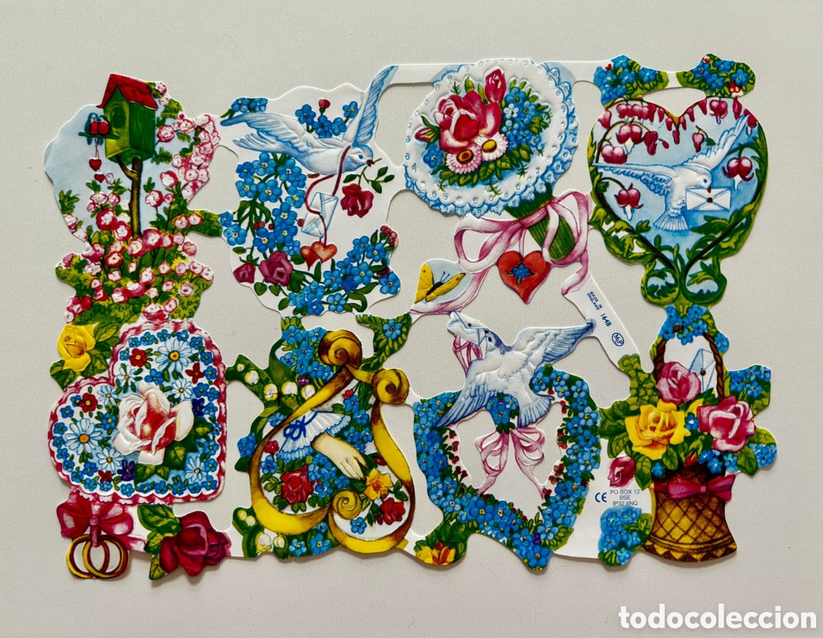 Coleccionismo cromos troquelados antiguos: L&aacute;mina CROMOS TROQUELADOS ingleses MLP 1648 dibujos flores palomas NUEVA colecci&oacute;n picar ni&ntilde;os