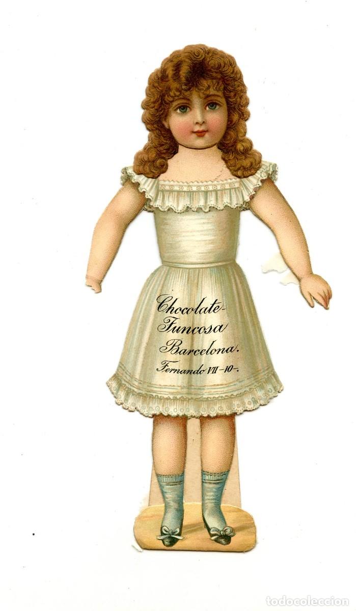 Coleccionismo cromos troquelados antiguos: Cromo troquelado ni&ntilde;a con vestido interior blanco. Chocolate Juncosa, BCN. Principios s. XX.