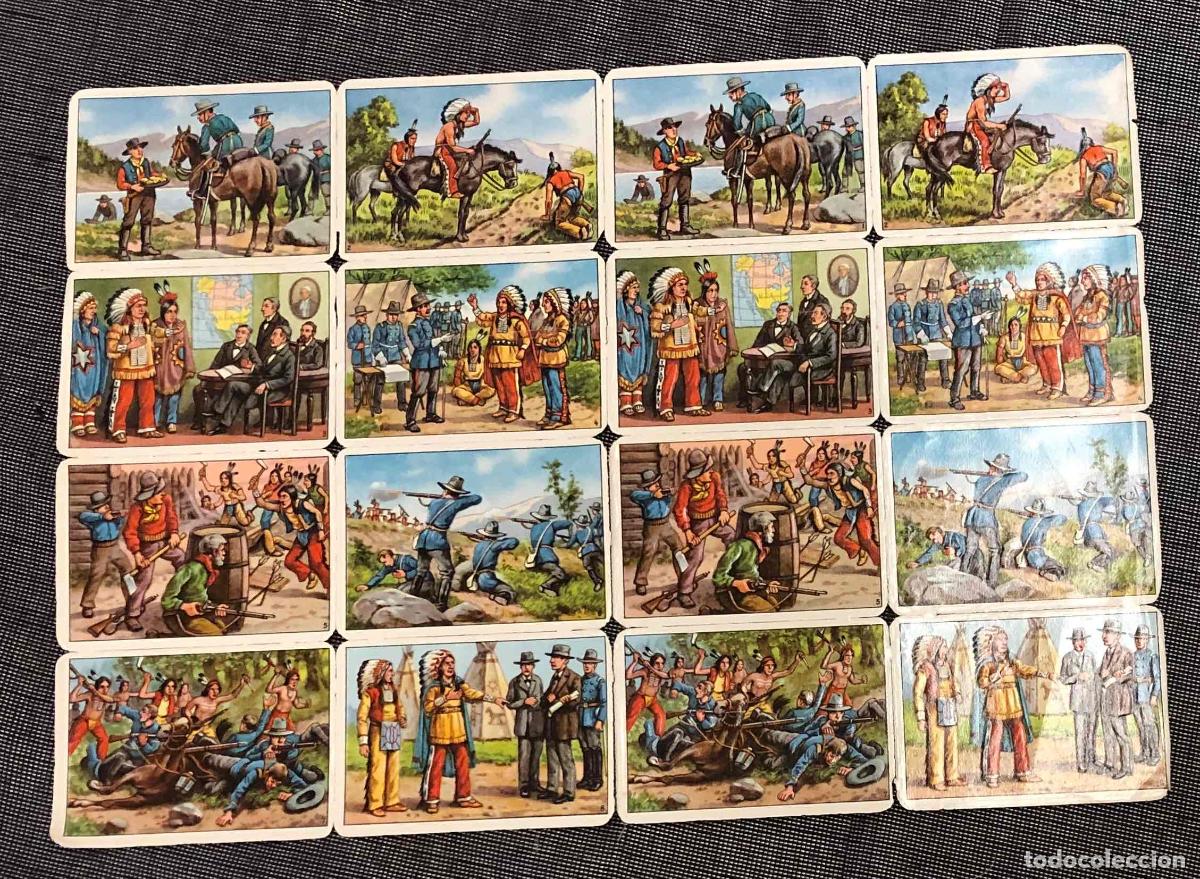 Coleccionismo cromos troquelados antiguos: LAMINA 16 CROMOS TROQUELADOS RELIEVE GUERRAS INDIAS CON LOS ESTADOS UNIDOS. GENERAL CUSTER C.1940