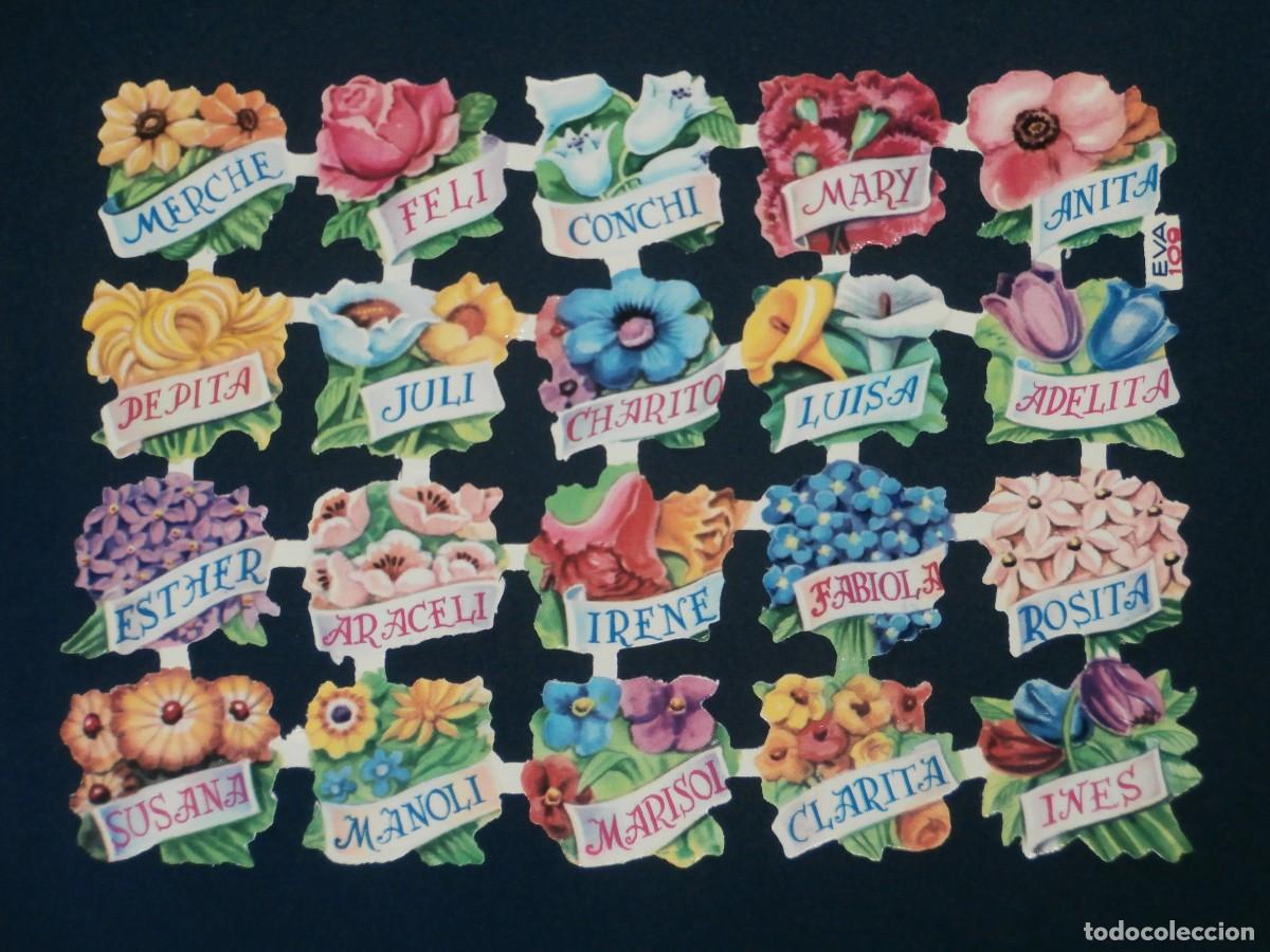 Coleccionismo cromos troquelados antiguos: LAMINA CROMOS TROQUELADOS EVA- 109. FLORES Y NOMBRES. RELIEVE BRILLO