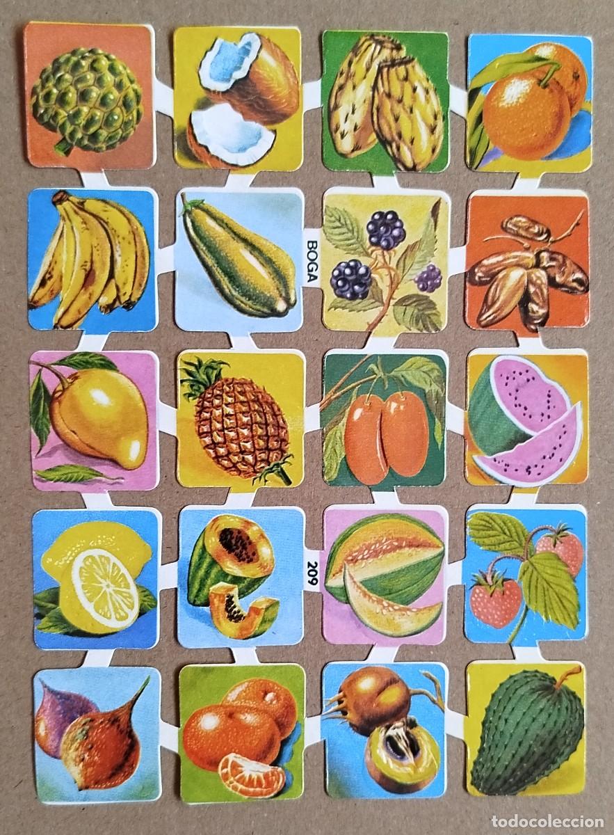Coleccionismo cromos troquelados antiguos: LAMINA CROMOS TROQUELADOS BOGA-209. FRUTAS, RELIEVE BRILLO