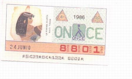 Cupones ONCE: 8-9. Cupon Once 24 Junio 1986