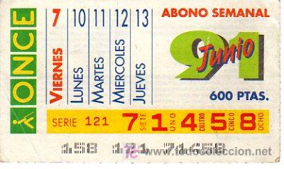 Cupones ONCE: abono semanal 7 de junio 1991 - Foto 1