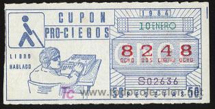 Cupones ONCE: cupones ONCE- &iexcl;&iexcl;&iexcl;sorteo 10 de enero 1984!!! - Foto 1