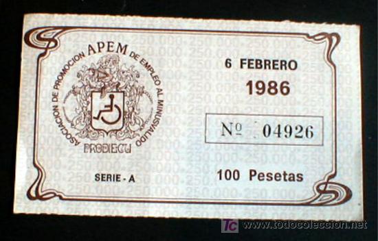 Cupones ONCE: CUPON DE APEM, 1986..ENVIO GRATIS&iexcl;&iexcl; - Foto 1