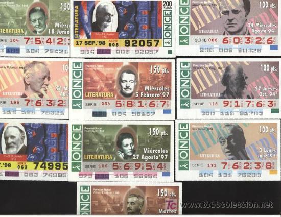 Cupones ONCE: 10 cupones ONCE - &iexcl;&iexcl;&iexcl; premios nobel!!  (literatura) E. Miller Hemingway, William Faulkner..