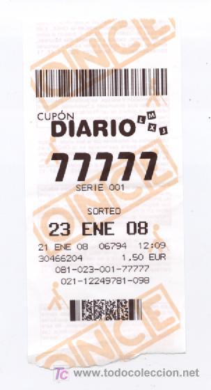 Cupones ONCE: RESGUARDO DEL CUP&Oacute;N DE LA ONCE N&ordm; 77777 PARA EL SORTEO DEL 23 DE ENERO DEL 2008