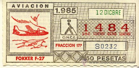 Cupones ONCE: CUPON ONCE 12 DICIEMBRE 1985