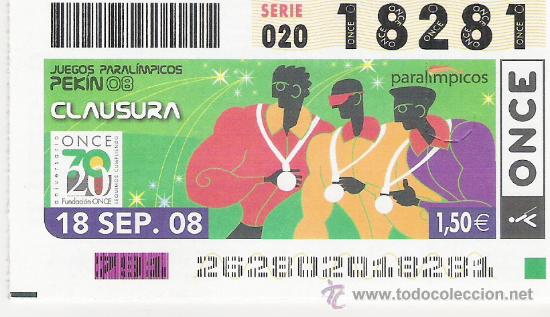 ONCE Coupons: CUPON ONCE SORTEO 18 SEPTIEMBRE 2008---SORTEO DIARIO---CLAUSURA JUEGOS PARALIMPICOS