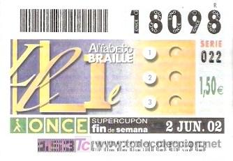 Cupones ONCE: ONCE - SUPER CUPON FIN DE SEMANA - 2 JUN 02 - 18098