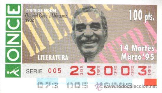 Cupones ONCE: CUP&Oacute;N ONCE - 14 MARZO 1995 - PREMIO NOBEL LITERATURA 1982, GABRIEL GARC&Iacute;A M&Aacute;RQUEZ