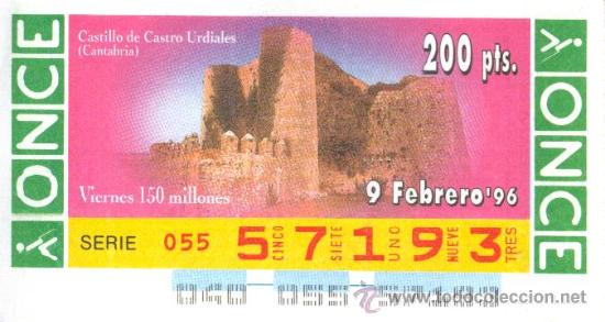 Cupones ONCE: CUP&Oacute;N ONCE - 9 FEBRERO 1996 - CASTILLO DE CASTRO URDIALES (CANTABRIA).