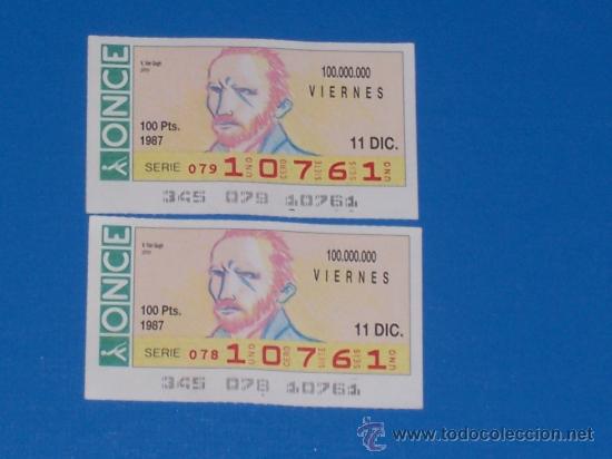 Cupones ONCE: LOTE DE 2 CUPONES DE LA ONCE DE 1987 ( 11 DE DICIEMBRE ) PINTOR V. VAN GOGH